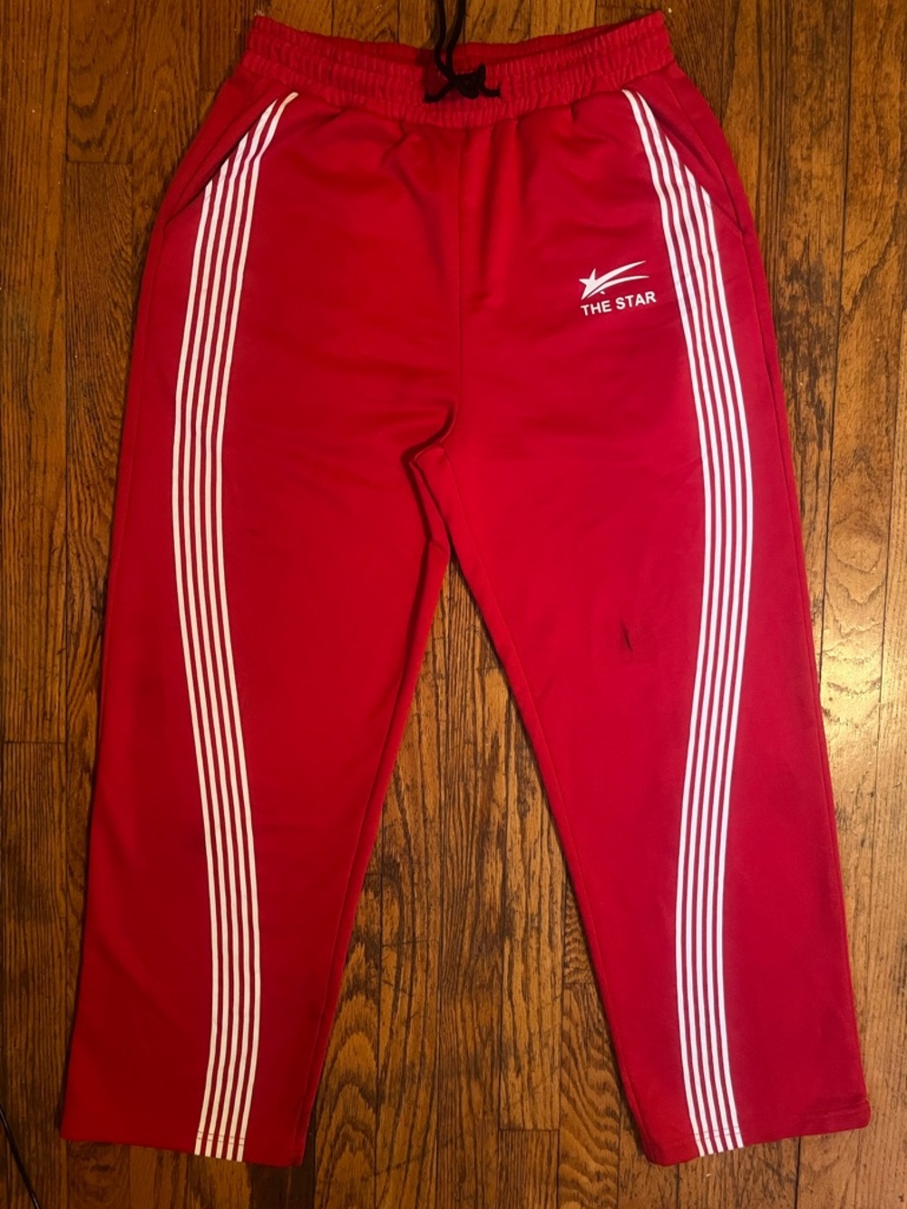 The Star Men's Red Athletic Track Joggers with White Side Stripes